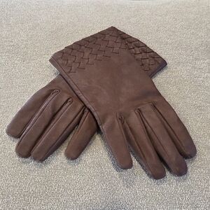 Vtg Avon Brown Leather Gloves Woven Detail Goatskin Womens S/M  6.5-7.5